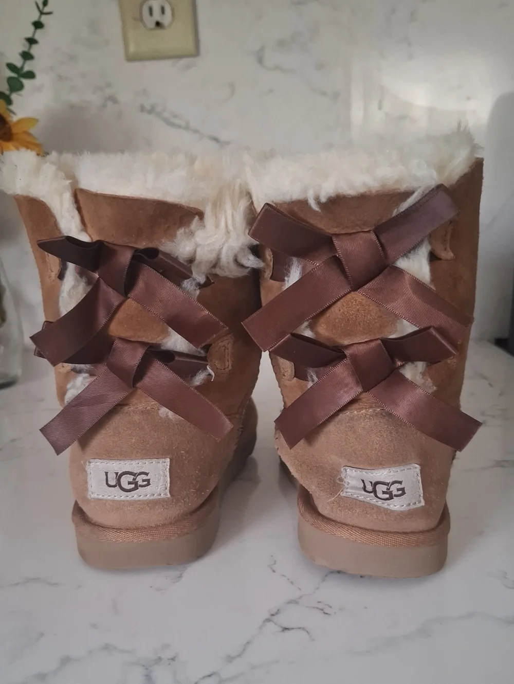 UGG Kids Chestnut Sheepskin Bow Back Boots